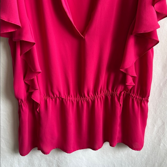 Chico's fuchsia flutter sleeve top with V-neck, elastic waist, size 3 (XL/16) - Picture 3 of 8